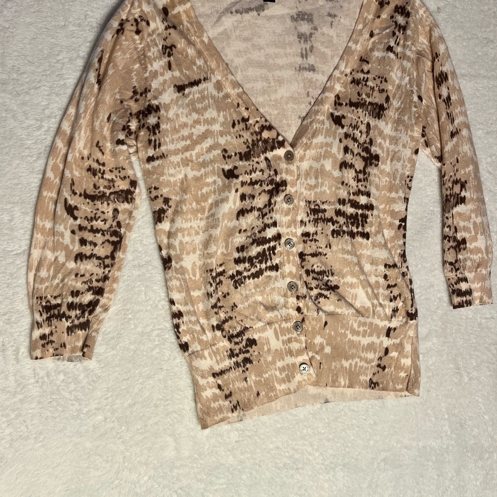 Banana Republic Beige and Brown Animal-Print Button Cardigan